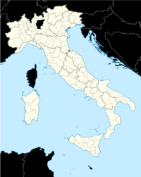 Map of Italy with mark showing location of Rimini