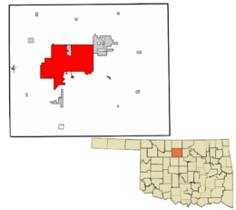 Location in Garfield County and the state of Oklahoma.