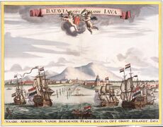 Dutch ships of the VOC (Vereenigde Oostindische Compagnie, United East India Company) in Batavia (today Jakarta), 1665.