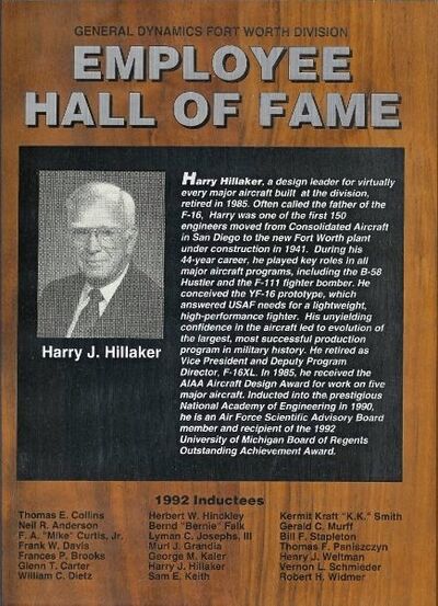 Harry J. Hillaker's Employee Hall of Fame plaque.jpg