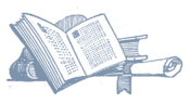 Books and Scroll Ornament with Open Book.png